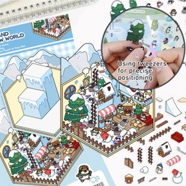 Bifarde 4 Sets DIY 3D Mini House Scenes Stickers with Tweezers, Make Your Own Time Space Magic House Fitness Mouse Club Snow World Shipwreck Treasure-Room Craft Sticker for Relief Stress Pass The Time