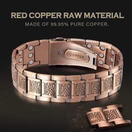 KGP® 3X Strength Vintage Magnetic Copper Bracelet for Men,Mens 99.99% Solid Pure Copper Bracelet with 3800 Gauss Healing Magnets,Adjustable Copper Therapy Jewelry with Gift Box