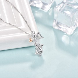 KINGWHYTE Guardian Angel Pendant Necklace 925 Sterling Silver Angel Wings Necklace Jewelry Gifts for Women Girls Daughter
