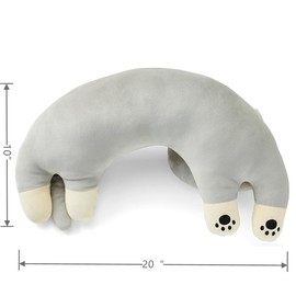 Furvana U-Shaped Cat Plush Pillow, Cute Plushies, 20" - Ultrasoft Cat Stuffed Animal, Birtday Gift (Grey)