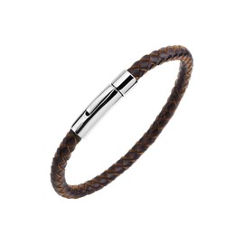 KunBead Braided Mens Brown Leather Bracelets for Women with Stainless Steel Clasp Cuff Bangle Birthday Bracelet