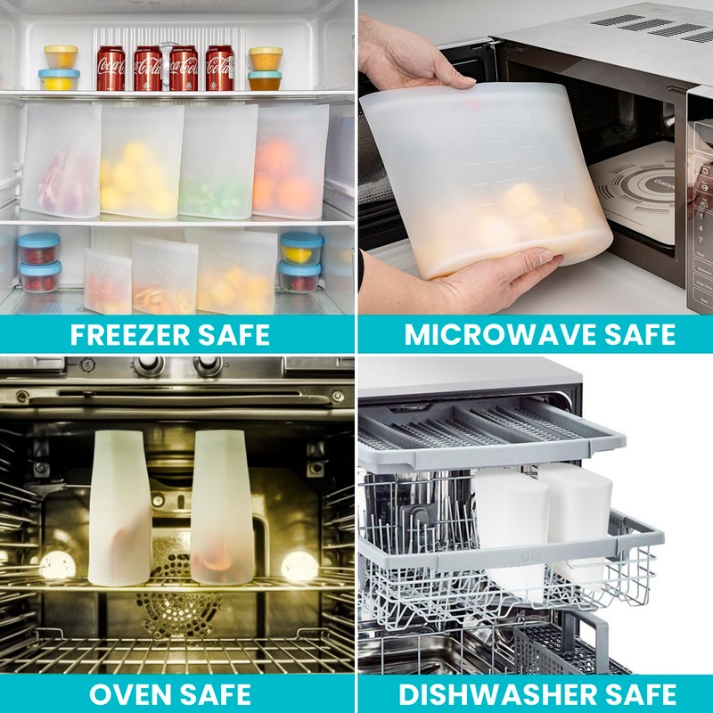 Extra Large Reusable Silicone Food Storage Bags 4 Pack, 0.8