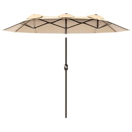 Outsunny Double Sided Patio Umbrella, 9.5' Large Outdoor Market Umbrella with Push Button Tilt and Crank, 3 Air Vents and 12 Ribs, for Garden, Deck, Pool, Brown