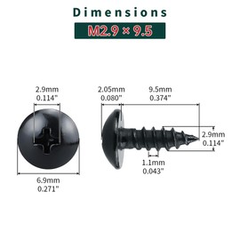 #4 x 3/8" Truss Head Wood Screws (100 pcs), 18-8 (304) Stainless Steel, Phillips Drive Truss Head Self Tapping Screws, Black Oxide Coated Sheet Metal Screws, Fayeploo (with Phillips Driver Bit)