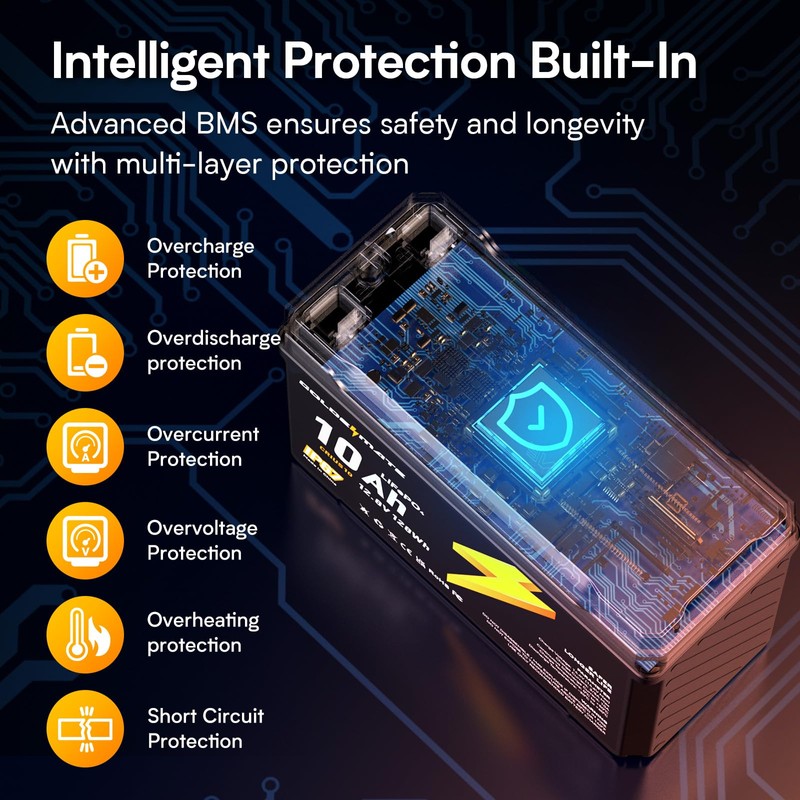 GOLDENMATE 12V 10Ah LiFePO4 Lithium Battery, 5000+ Deep Cycles, IP67