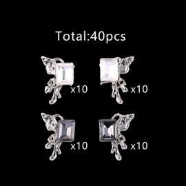 40 Piece Multicolor Left and Right Half Butterfly Wing Rhinestone Alloy Nail Art Decorations, Square Zircon Butterfly Wings Nail Art Charms, Alloy Rhinestone Decorations for DIY Nails Design