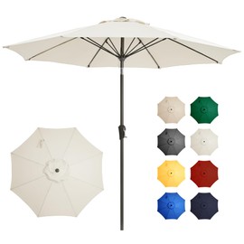 Ayge 9FT Large Outdoor Patio Umbrella Market Table Umbrella-UV Resistant, Easy Push Button Tilt and Crank, 8 Sturdy Fiberglass Ribs Heavy-Duty Pool Umbrella for Deck, Backyard,Garden, Yard,White