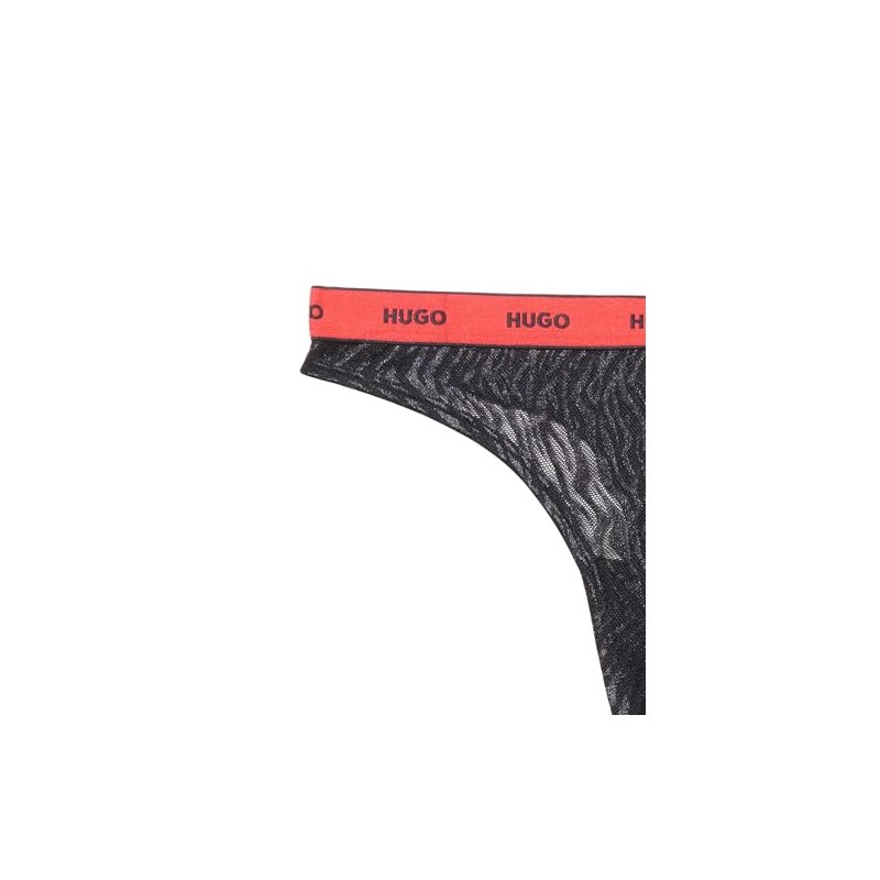 HUGO 3-Pack Repeat Logo Lace Thongs, black currant, XS