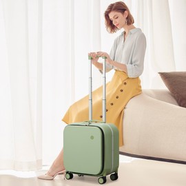 Mixi Carry On Luggage, 18” Suitcase with Front Laptop Pocket, Travel Luggage Aluminum Frame PC Hardside with Spinner Wheels & TSA Lock and Cover (Not for Underseat)-Avocado Green