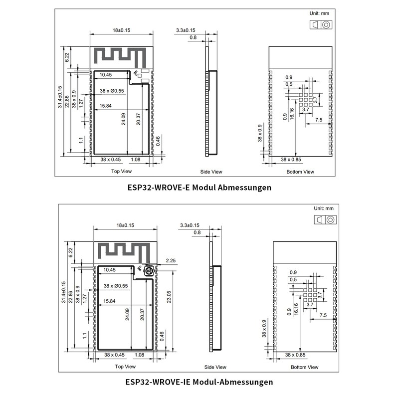 ESP32-WROVER-E/IE Module, 2.4GHz Wi-Fi + BT + BLE Integrated ESP32-D0WD-V3