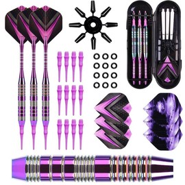 NEOVSUNY Darts with Plastic Tip for Electronic Dartboard, 3 Pieces, 80 g Darts with Metal Tip with 9 Dart Wings, 24 g Professional Steel Darts with Metal Tip Steel Darts Set