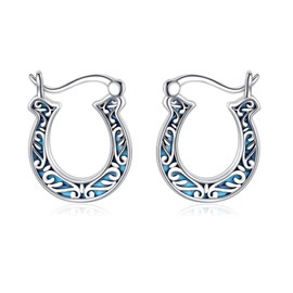 VONALA Horseshoe Earrings 925 Sterling Silver Filigree Hoop Turquoise Earrings Jewelry Gift for Women Birthday Christmas
