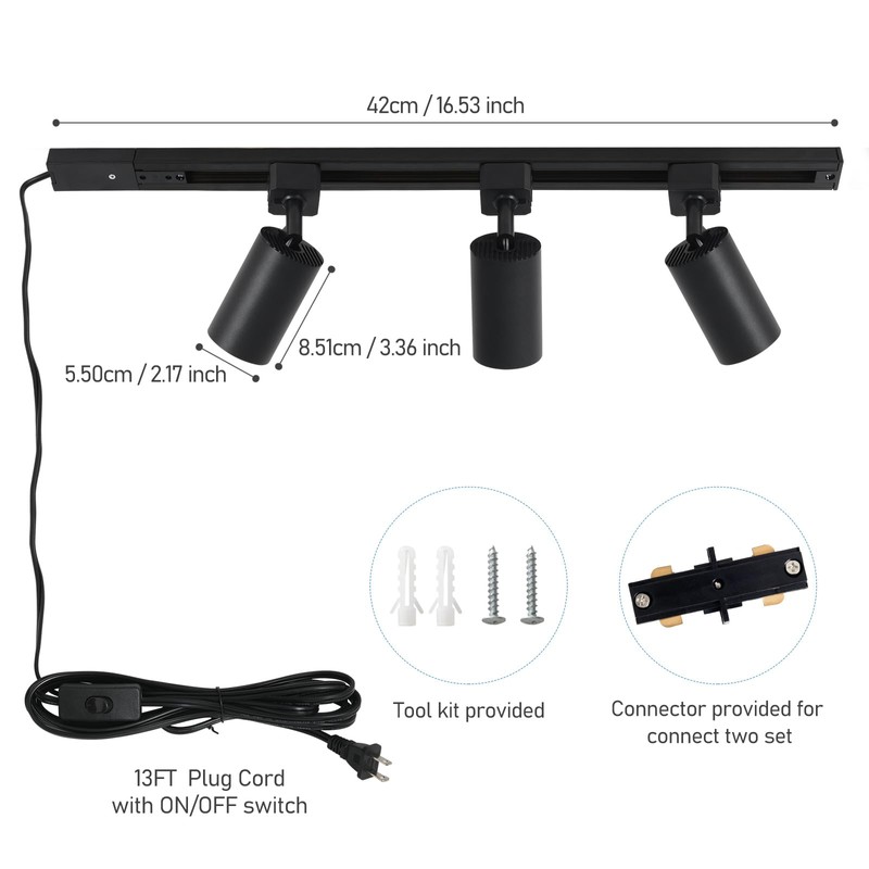 Hiiglxii Plug in Track Lighting with Power Cord, 3-Light GU10