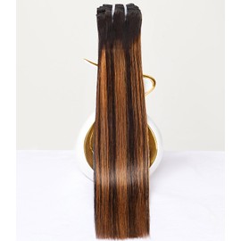 mlip Raw Bundles Human Hair Straight, No Tangle Shedding, Keep Texture Silky Soft After Multiple Washes, 15A Raw Indian Hair Bundles 18 Inches, Brown Highlight Color