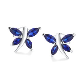 AGRULE Dainty Small Blue Stone Studs Sterling Silver Post 925 Stamped Sapphire Stud Earrings Cute Marquise Cut Dragonfly Earrings for Women