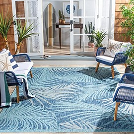 SAFAVIEH Courtyard Collection 8' x 10' Aqua / Navy CY8557 Indoor/ Outdoor Waterproof Easy Cleaning Patio Backyard Mudroom Area Rug