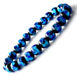 Gold Stone Luminous Firefly Glass Blue 8mm Bracelet, Dragonfly Stone, Blue, Okinawa, TypeA, Inner Diameter: Approx. 6.1 inches (15.5 cm), Glass Silver