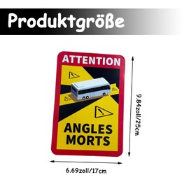 Pack of 3 Blind Spot Stickers, Magnetic Warning Signs, Attention Angles Morts Sticker, 17 x 25 cm, Waterproof Car Sticker with UV Protection for Bus and Caravan