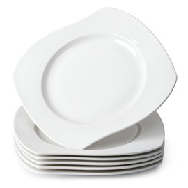 NUTRIUPS 10'' Dinner Plates Set of 6, 24.3cm Irregular Dinner Plates, Ceramic Serving Plates, White Dinner Plates - Microwave & Dishwasher Safe