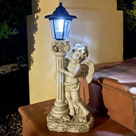 Aloak Angel Statue with Solar Lights (Right) 19.7 Inch, Outdoor Solar Angel Garden Statue with Roma Pillar for Garden Lawn Deocr, Christian Religious Gift