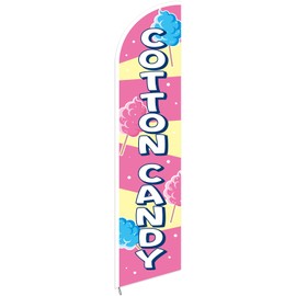 Remagr 2.5 x 12 ft Cotton Candy Feather Flag Cotton Candy Banner Sign Swooper Flag for Business Party Carnivals, Without Pole Kit