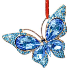 JUESMOS Metal Butterfly Christmas Ornaments Blue Monarch Butterfly Ornaments for Christmas Tree Crystal Hanging Ornament with Rhinestones Butterflies Keepsake Gifts for Women Girls Kids
