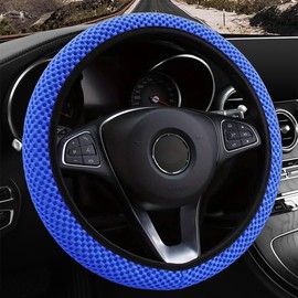 Elastic Stretch Steering Wheel Cover,Warm in Winter and Cool in Summer, Universal 15 inch, Microfiber Breathable Ice Silk, Anti-Slip, Odorless, Easy Carry (Blue)