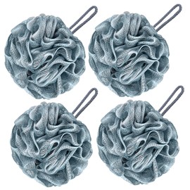 VANZAVANZU Bath Sponge Loofah Large 80g Shower Sponge Body Scrubber Mesh Pouf for Women Men Set of 4 (Blue-Grey)