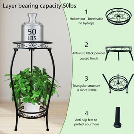 CASIMR 2 Tier Plant Stand Indoor Outdoor, 26.6" Tall Metal Potted Holder Rack Multiple Flower Pot Stand Heavy Duty Plant Shelf Rustproof Iron Plant Round Supports Rack
