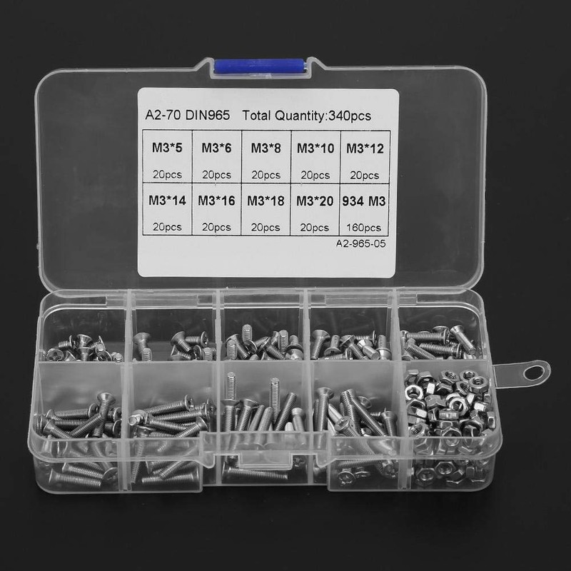 M3 Flat Head Phillips Screws Set, 340 Pieces Stainless Steel
