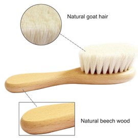 Molylove Baby Hair Brush with Wooden Handle and Comb Set for Newborns & Toddlers | Natural Soft Goat Bristles l Wood comb l Yellow Silicone Brush| Ideal for Cradle Cap (3PCS)