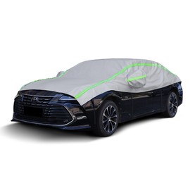 Half Car Cover Sedan with Green Reflective Strip, Hail Protector Car Cover with Cotton Liner, Sunroof & Windshield Cover for Ice and Snow, All Weather Car Body Cover for Sun, Rain, Dust
