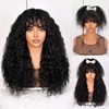 SOFUN Black Curly Wig With Bangs for Black Women Long