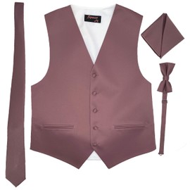 Spencer J's Men’s Formal Tuxedo Suit Vest Tie Bowtie and Pocket Square 4 Peace Set Verity of Colors (XL (Coat Size 46-51), Mauve)