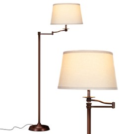 Brightech Caden LED Floor Lamp - Tall Standing Lamp with Swing Arm for Living Rooms & Offices - Industrial Bronze