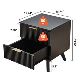 Black Nightstand, Mid Century Modern Nightstand with 2 Drawers, Bedroom Nightstand, Bed Side Table Small Nightstand for Dorm, Wood End Table Bedside Tables, Modern End Side Table (Black)