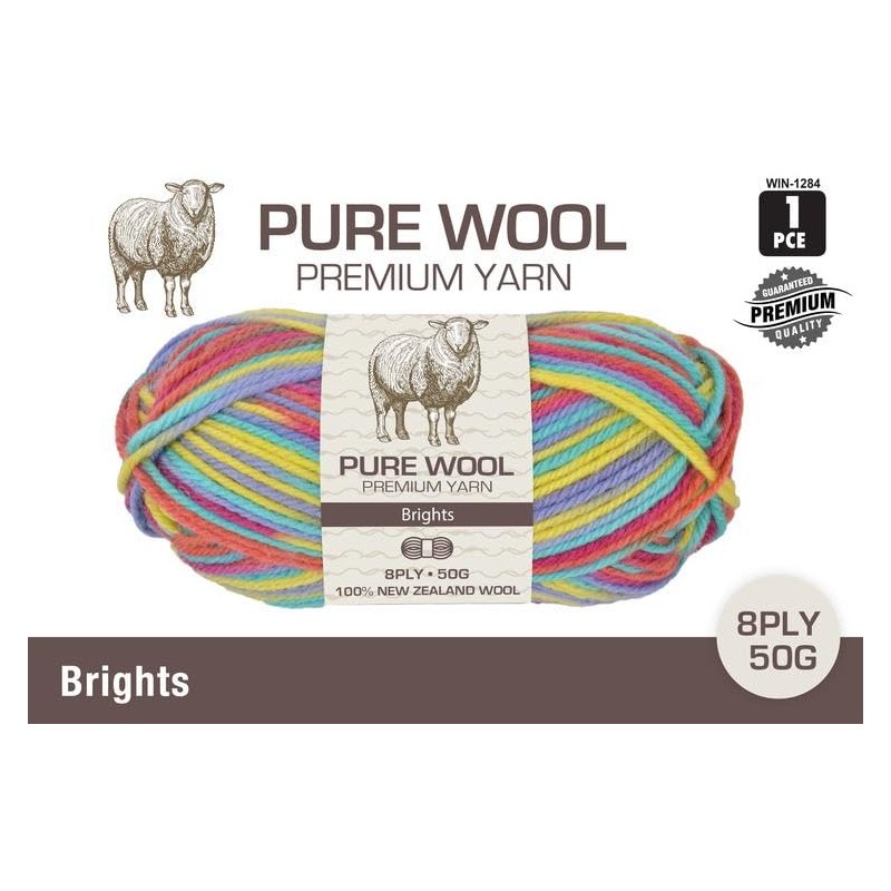 Yatsal Premium 3-Ply Pure Wool Yarn 50 g, Bright