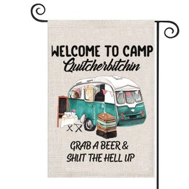 ZJXHPO Funny Camping Gift Welcome To Camp Quitcherbitchin Grap A Beer and Shut The Hell Up Flag Travel Trailer Flag Camper Gift (Shut The Hell Up)