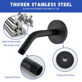 Wall Mounted Shower Arm Extension Head Holder Stainless Stee for Elbow Bathroom Accessories Pipe Bath Tube Matte Black,SW-RD91018-6MB.