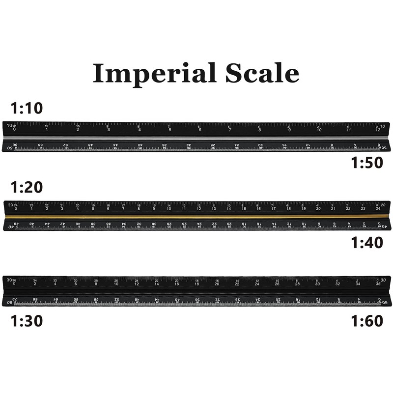 Kyuionty Engineer Scale Ruler 12 Inch, Solid Aluminum Laser-Etched Triangular