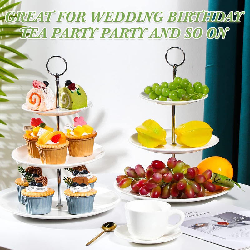 Tatuo 2 Pcs 3 Tier Porcelain Cupcake Stand, Cup Cake