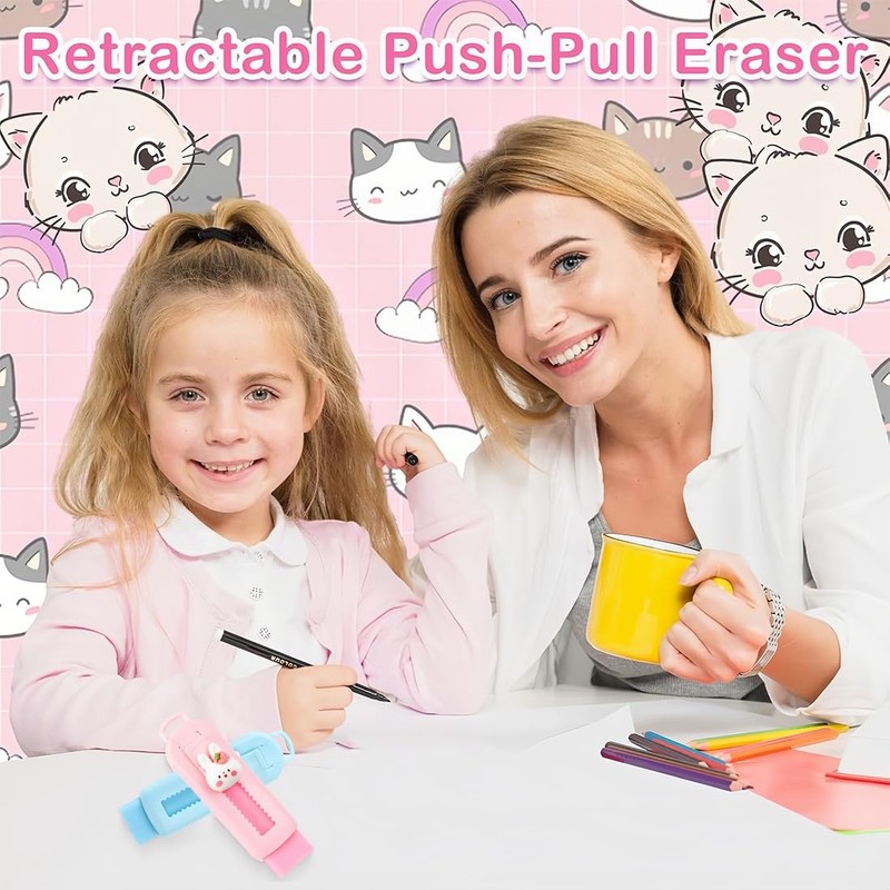 Pack of 2 Retractable Erasers - Meow, Eraser for Pencils