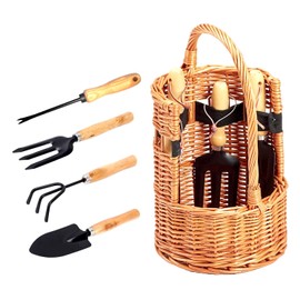 Avilia Basket with Gardening Tools – Complete Set with Rake and Scoops, Ideal for Garden Care, 22 x 22 x 35 cm