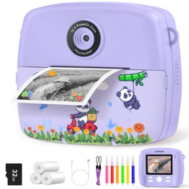 CNAPXAIA Kids Instant Print Camera, Digital Photo Camera with Inkless Printing, 16X Digital Zoom - Portable Travel Photography Toy for Children 3-12 Year Old (Purple)