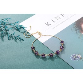 JSDDE Natural Amethyst Crystals Bracelet 14K Gold Reiki Healing Crystal Gemstone Adjustable Link Bracelets for Women Girls Gift