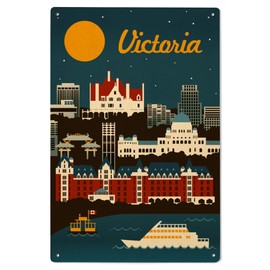 Lantern Press 6x9 Inch Wood Sign, Ready to Hang Wall Decor, Victoria, British Columbia, Retro Skyline