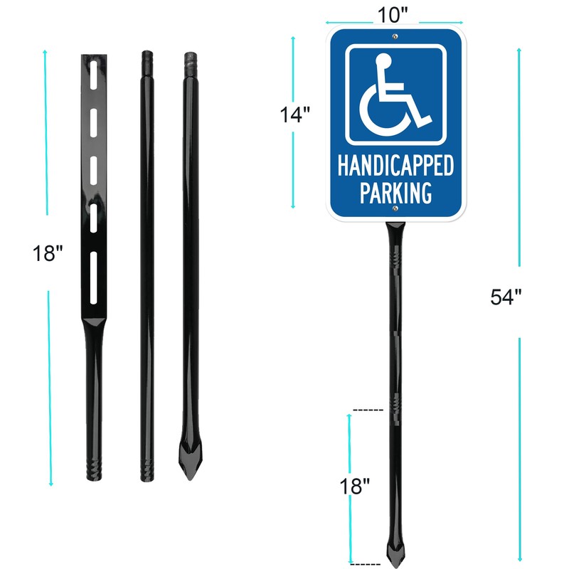 2Pack Reserved Handicap Parking Sign with 54 Inch Heavy Duty