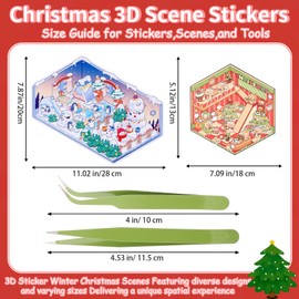 Frienda 15 Sets Christmas Scene DIY 3D Sticker with Tweezers Winter Xmas Cottage Miniature Room Mini Cute Cartoon Crafts Make Your Own House Sticker Gifts for Adults Stress Relief Holiday Party Favors