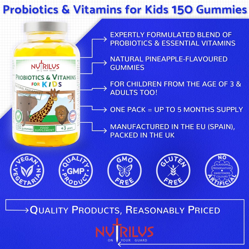 Probiotics & Vitamins for Kids and Adults 150 Natural Pineapple