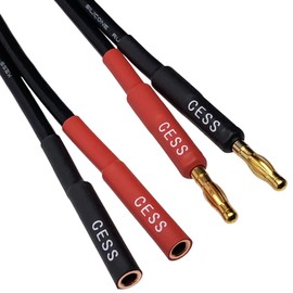 CESS-029-6i Male Banana Plug to Female Banana Jack Speaker Extension Cable, Silicone Tinned Copper Wire, Gold-Plated Connectors, 4mm, Red & Black (6 Inches)